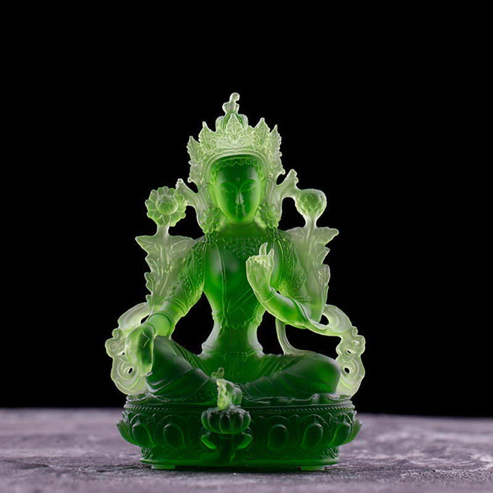 Bodhisattva Green Tara Handmade Liuli Crystal Art Piece Protection Home Office Statue Decoration - 8*6*12.8cm - Green Tara - image 2