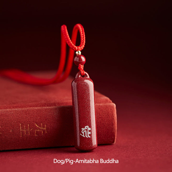 Chinese Zodiac Natal Buddha Cinnabar Amulet Protection String Necklace Pendant - Red - Dog/Pig-Amitabha Buddha - image 28