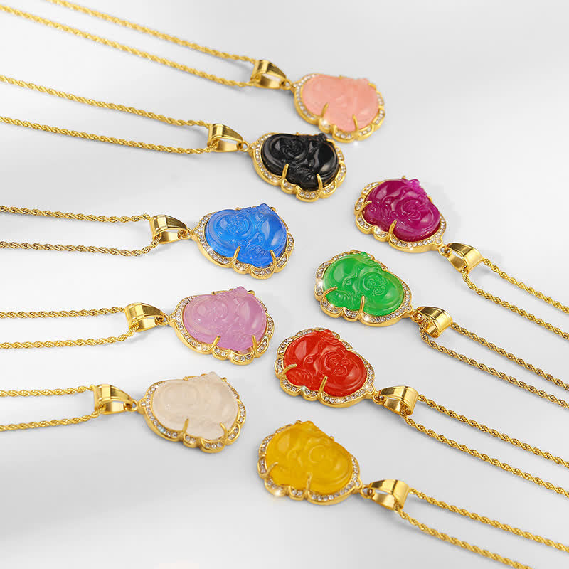 Buddha Stones 18K Gold Filled Laughing Buddha Jade Luck Necklace Chain Pendant - image 16