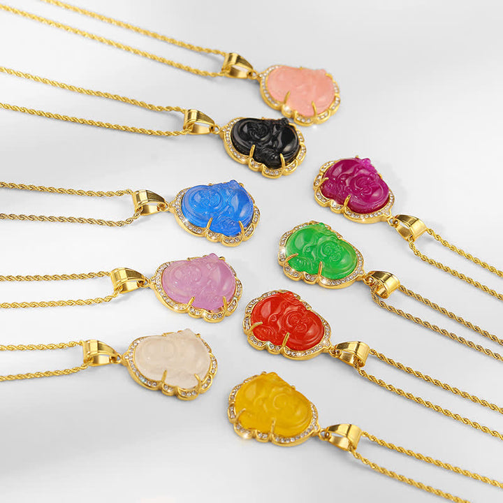 Buddha Stones 18K Gold Filled Laughing Buddha Jade Luck Necklace Chain Pendant - image 16