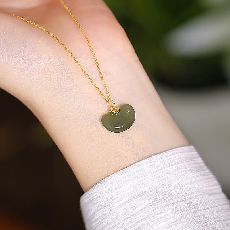 925 Sterling Silver Natural Hetian Jade Cyan Jade Luck Laughing Buddha Butterfly Necklace Pendant - Hetian Jade Love Bean(Random Color) - image 30