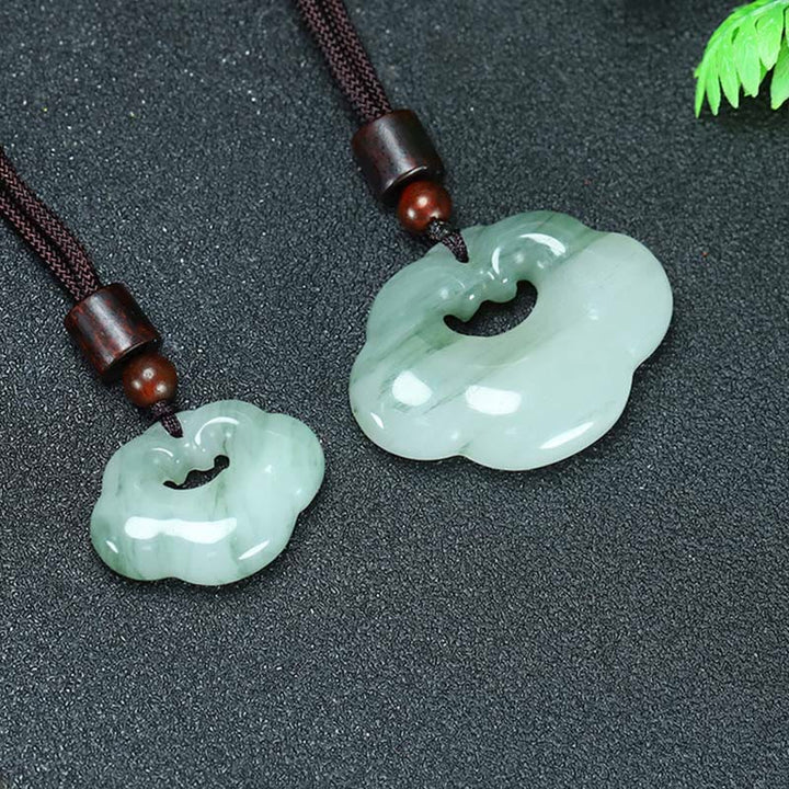 Buddha Stones Tianshan Jade Golden Silk Jade Chinese Lock Charm Abundance Necklace Pendant