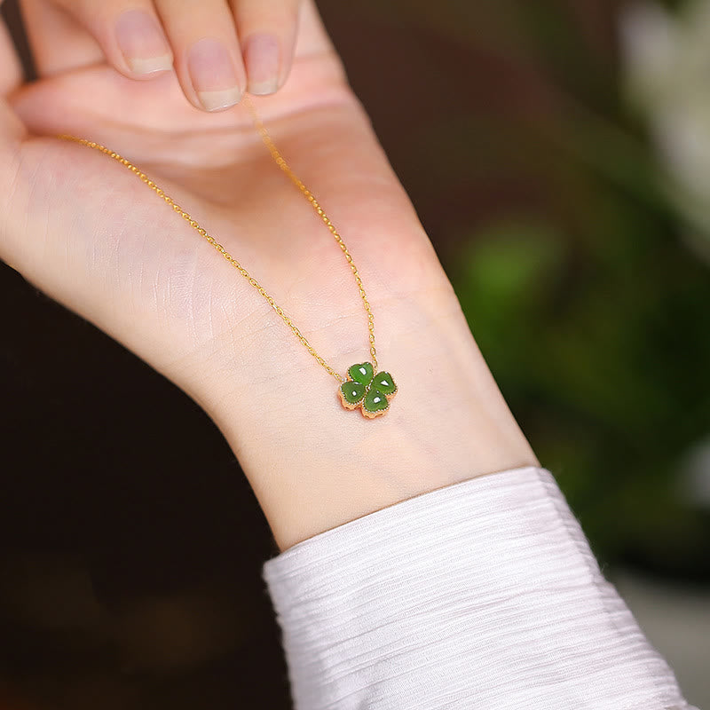 925 Sterling Silver Natural Hetian Jade Cyan Jade Luck Laughing Buddha Butterfly Necklace Pendant - Cyan Jade Four Leaf Clover - image 40