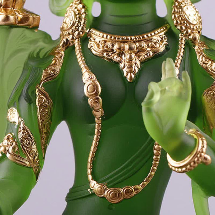 Bodhisattva Green Tara Handmade Liuli Crystal Art Piece Protection Home Office Statue Decoration - image 10