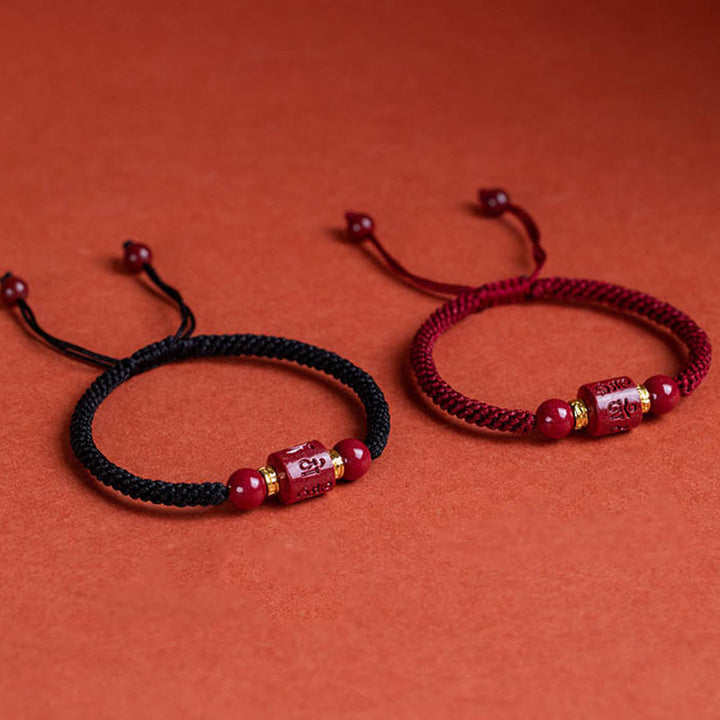 Buddha Stones Tibet Cinnabar Om Mani Padme Hum Engraved Blessing Braided Bracelet