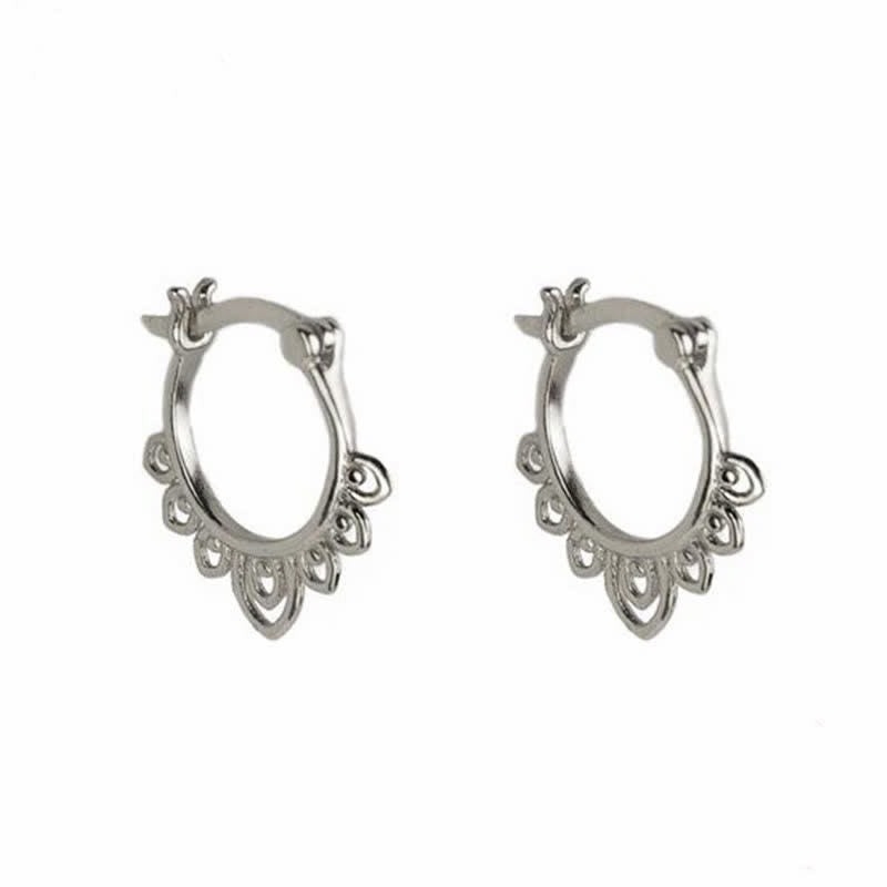 Round Lotus Flower Pattern Luck Hoop Earrings