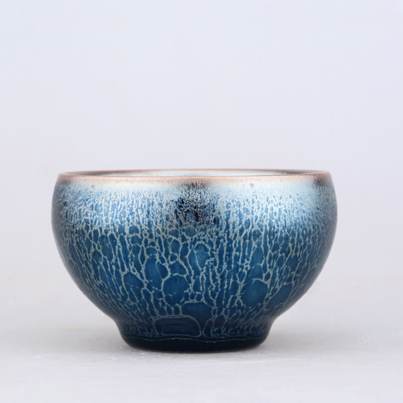 Buddha Stones Handmade Jellyfish Dragon Scale Pattern Chinese Jianzhan Ceramic Teacup Tenmoku Kung Fu Tea Cup