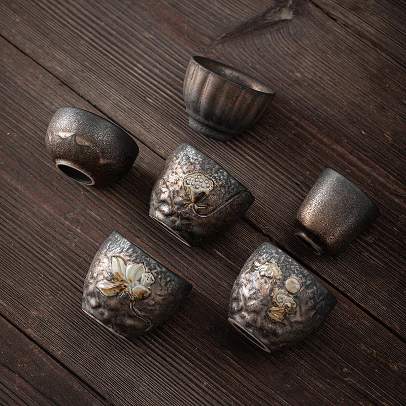 Buddha Stones Lotus Pod Leaf Flower Auspicious Clouds Ceramic Teacup Kung Fu Tea Cup