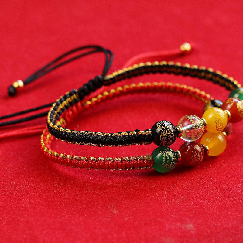 Buddha Stones Five Directions Gods of Wealth Agate Handmade Protection String Braid Bracelet