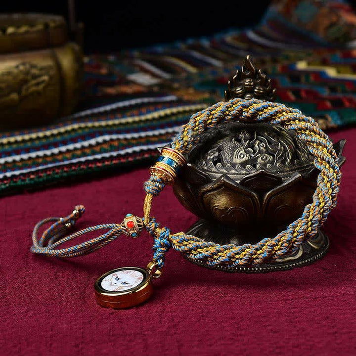 Buddha Stones Tibetan Handmade Luck Thangka Prayer Wheel Charm Weave String Bracelet