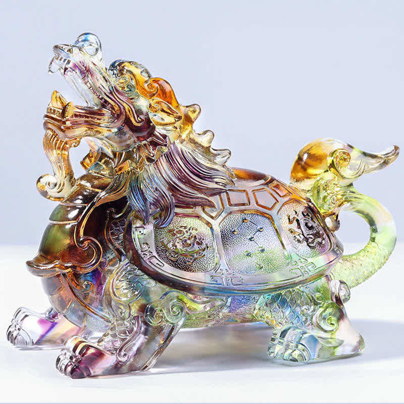 Feng Shui Dragon Turtle Handmade Liuli Crystal Art Piece Home Office Decoration