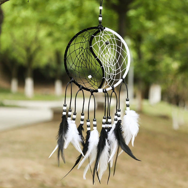 Yin Yang  Dream Catcher Circular Net with Feathers Balance Decoration - image 18