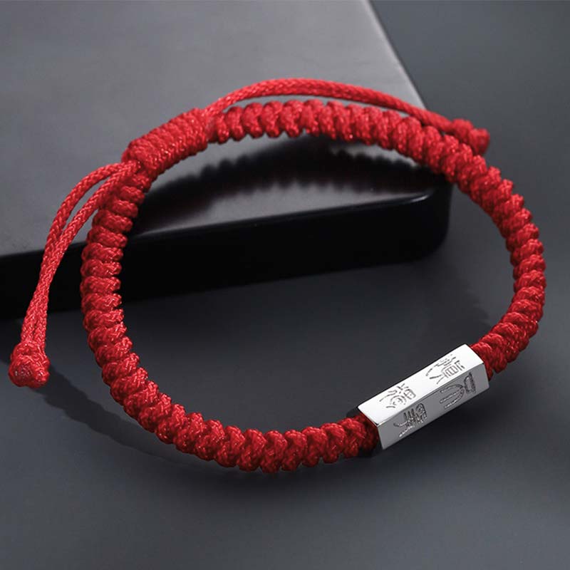 Buddha Stones 925 Sterling Silver Letter Engraving Blessing String Bracelet - Red(Bracelet Size 18-24cm) - image 0