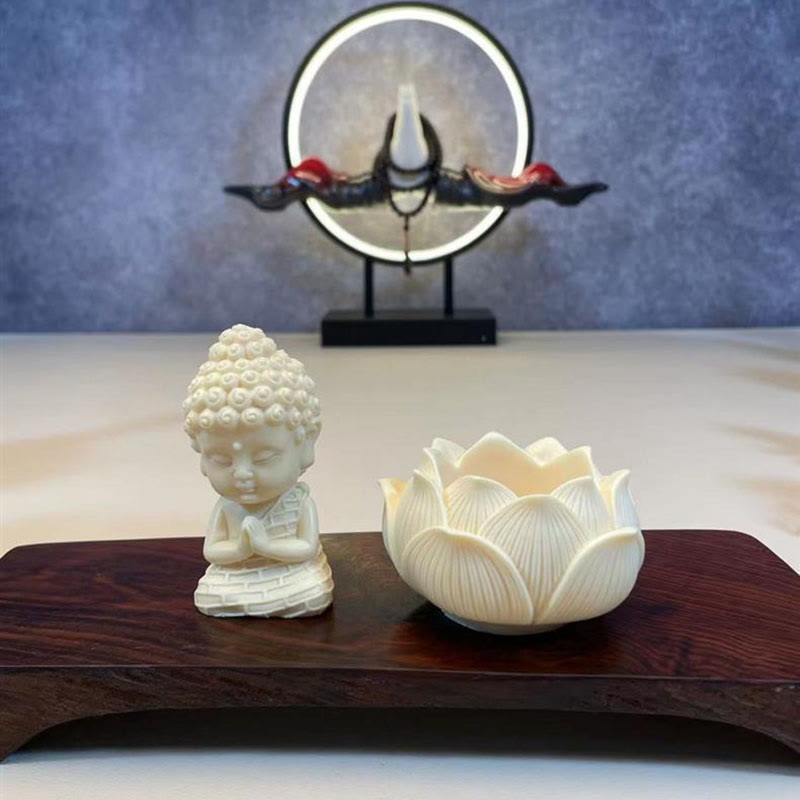 Buddha Stones Mini Ivory Fruit Tathagata Buddha Lotus Kwan Yin Avalokitesvara Manjusri Samantabhadra Serenity Desk Decoration