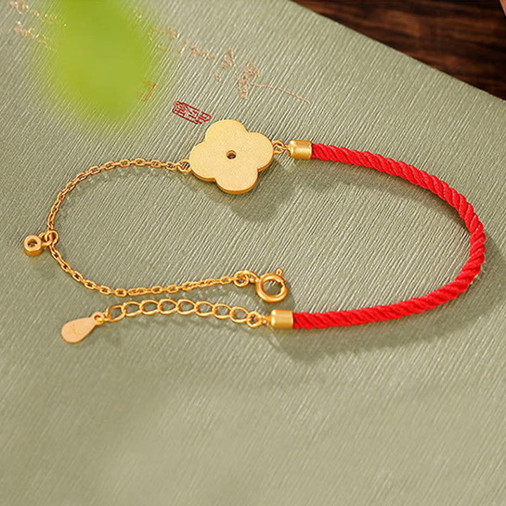 Buddha Stones 925 Sterling Silver Plated Gold Four Leaf Clover Zircon Luck Bracelet - image 4