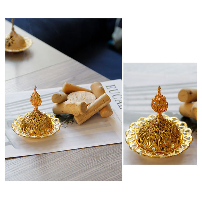 Gold Alloy Healing Mini Incense Burner With Wooden Coaster Home Decor - image 9