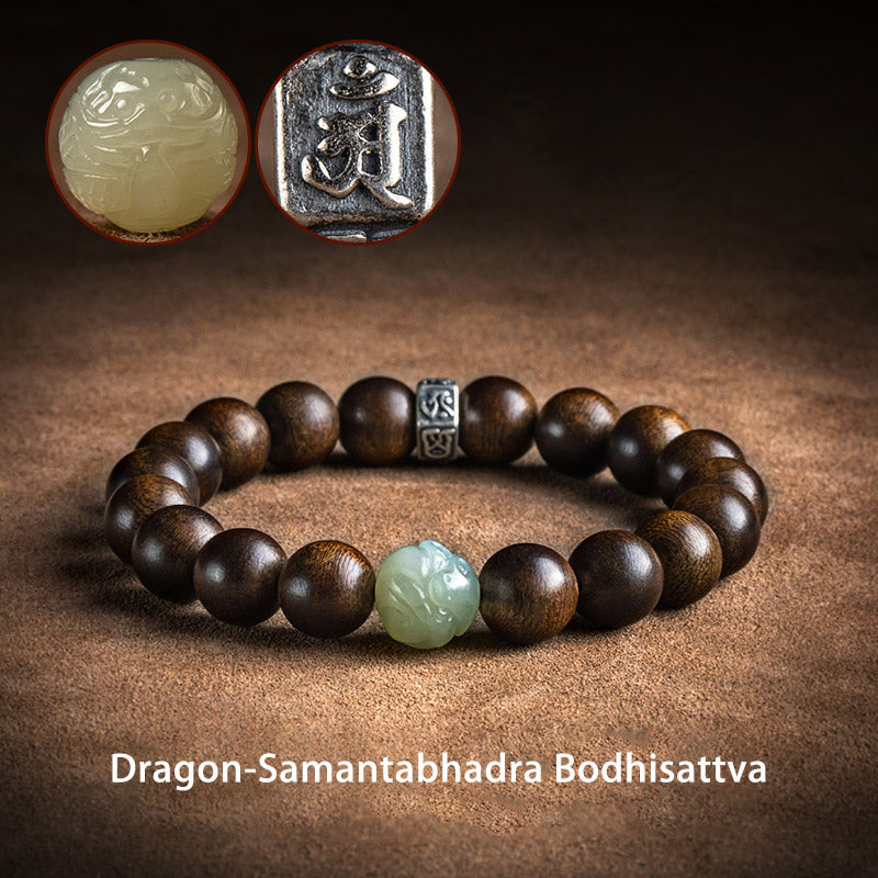 Buddha Stones Chinese Zodiac Natal Buddha Kalimantan Agarwood Jade 925 Sterling Silver Bracelet