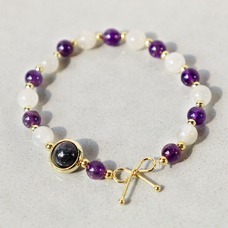 Amethyst Cat Eye Black Rutilated Quartz Spiritual Bead Bracelet - Amethyst&Cat Eye - image 1