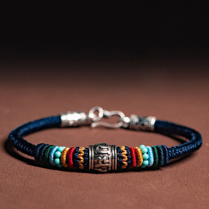 Buddha Stones Handmade 925 Sterling Silver Tibetan Om Mani Padme Hum Purity Braided Bracelet - Dark Blue - 19cm for Weight Range (90-100 kg) - image 7
