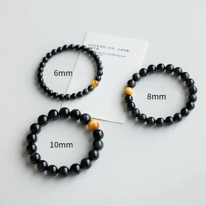 Buddha Stones Natural Rainbow Obsidian Tiger Eye Positive Love Bracelet