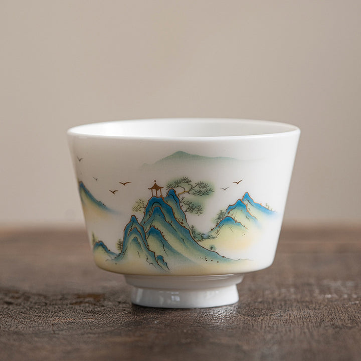 Buddha Stones Lotus Flower Leaf Mountain Pavilion Elk Peony Ceramic Teacup Kung Fu Tea Cup