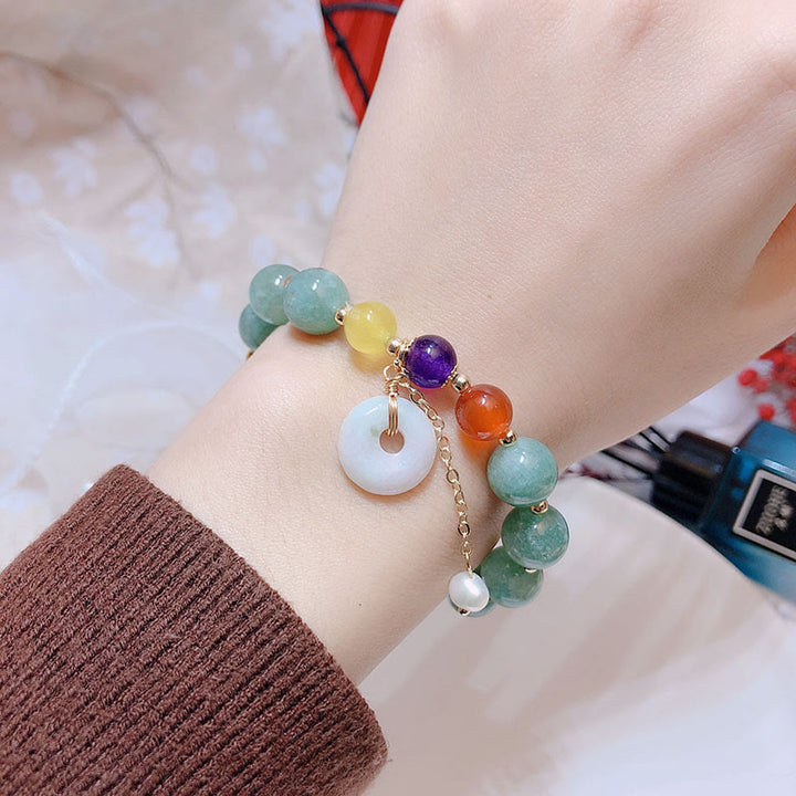 Buddha Stones Jade Red Agate Peace Buckle Charm Confidence Bracelet