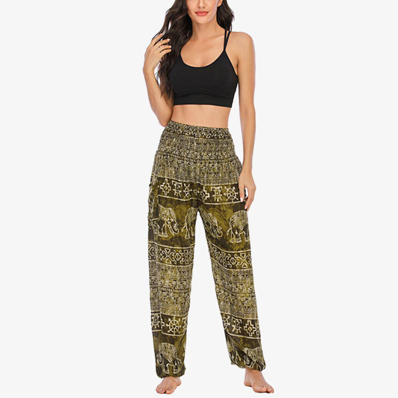 Buddha Stones Elephant Pattern Loose Casual Harem Trousers High Waist Women's Yoga Pants