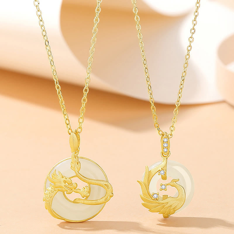 ❗❗❗A Flash Sale- Buddha Stones 925 Sterling Silver Year of the Dragon Hetian Jade Golden Dragon Phoenix Peace Buckle Luck Necklace Pendant - image 6