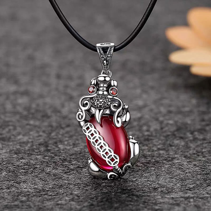 Buddha Stones PiXiu Garnet Copper Coin Wealth Luck Necklace Pendant - image 7