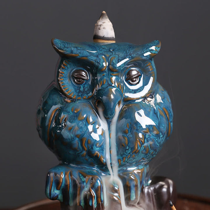 Cute Owl Ceramic Backflow Smoke Fountain Meditation Healing Incense Burner Decoration - image 2