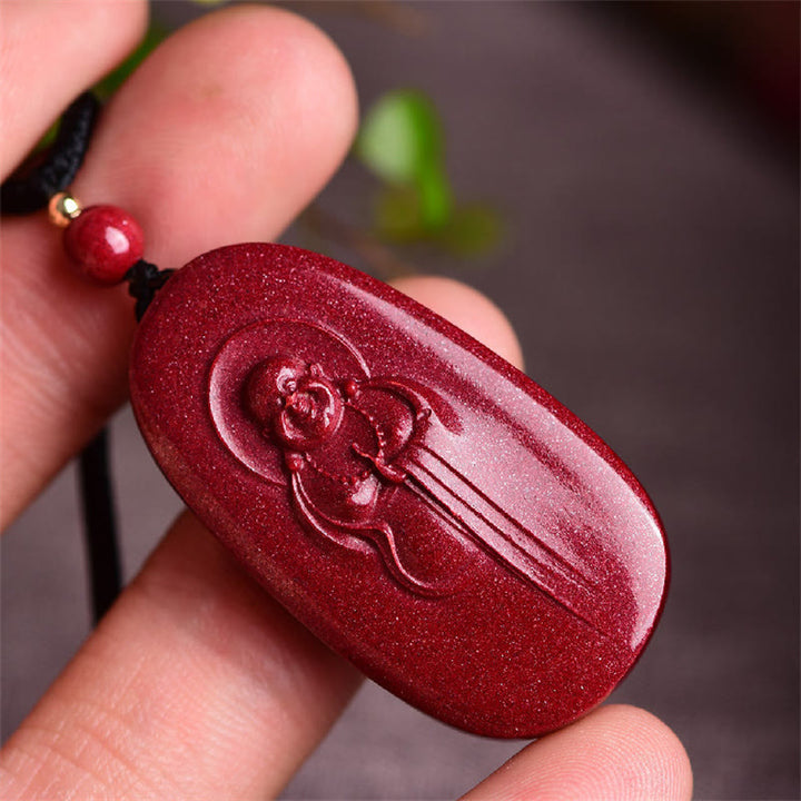 Buddha Stones Laughing Buddha Yin Yang Chinese Zodiac Gourd Natural Cinnabar Blessing Necklace Pendant - image 3