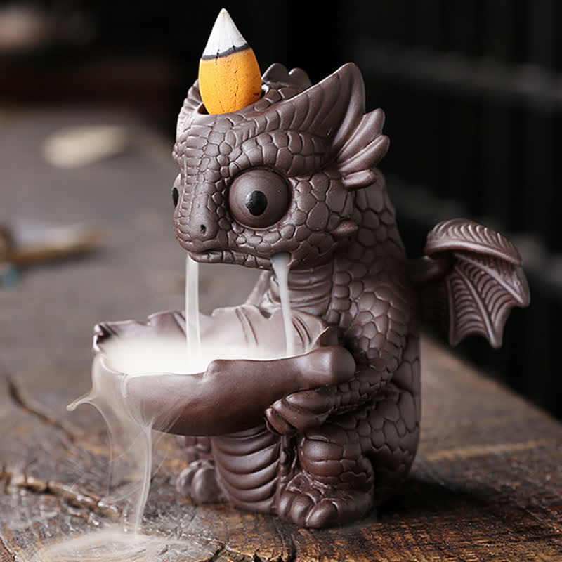 Lovely Dinosaur Purple Clay Backflow Smoke Fountain Healing Incense Burner Decoration - image 2