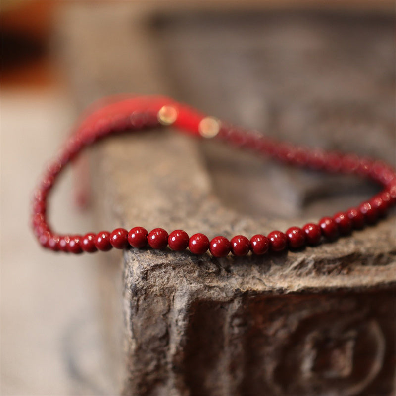 Buddha Stones Natural Cinnabar Blessing Red String Braided Bracelet Anklet