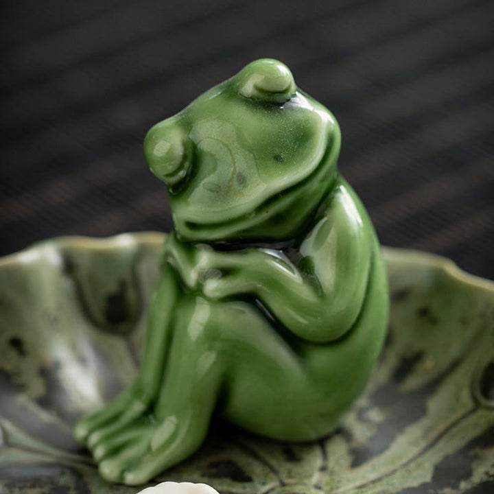 Buddha Stones Leaf Meditation Frog Pattern Healing Ceramic Incense Burner Decoration - image 27