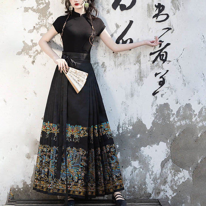 Buddha Stones Short Long Sleeve Shirt Top Chinese Hanfu Ming Dynasty Horse Face Skirt Mamianqun Skirt