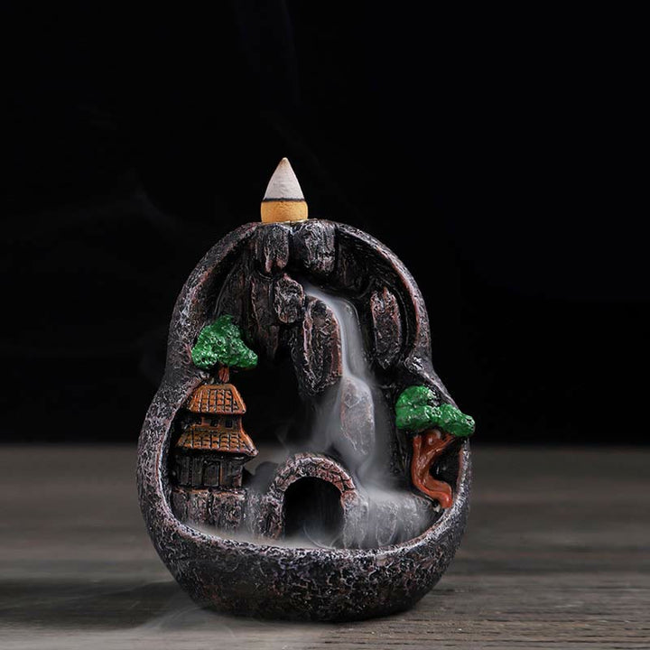 Mountain Bridges Pattern Meditation Resin Backflow Incense Burner - Caves Blessed Place 10.5*6*12cm - image 0
