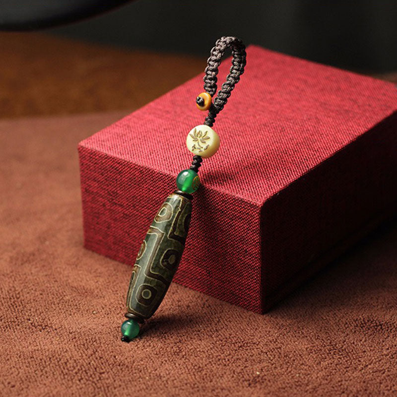 Buddha Stones Tibetan Nine-Eye Dzi Bead Wealth Decoration - Green - image 4