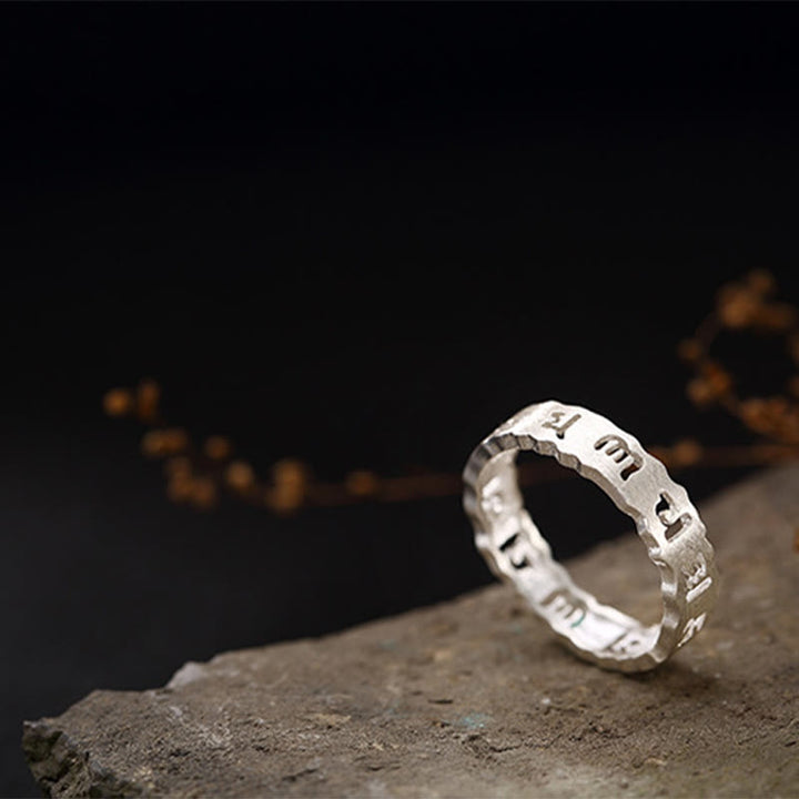 Buddha Stones Tibetan 925 Sterling Silver Om Mani Padme Hum Peace Hollow Ring - image 10