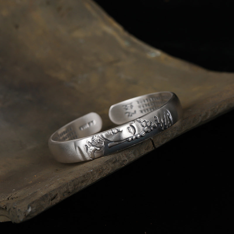Buddha Stones 999 Sterling Silver Buddha Head Heart Sutra Serenity Bracelet Bangle - image 4
