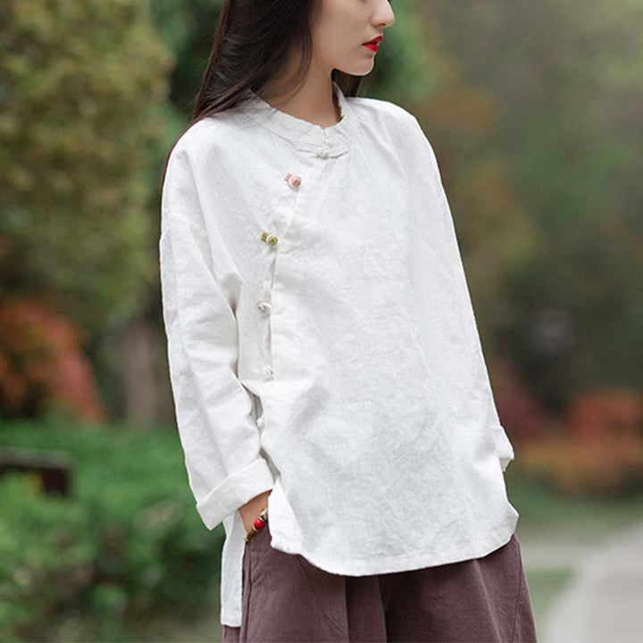 Buddha Stones Ramie Linen Blouse Women Shirt Top Chinese Hanfu Style Clothing