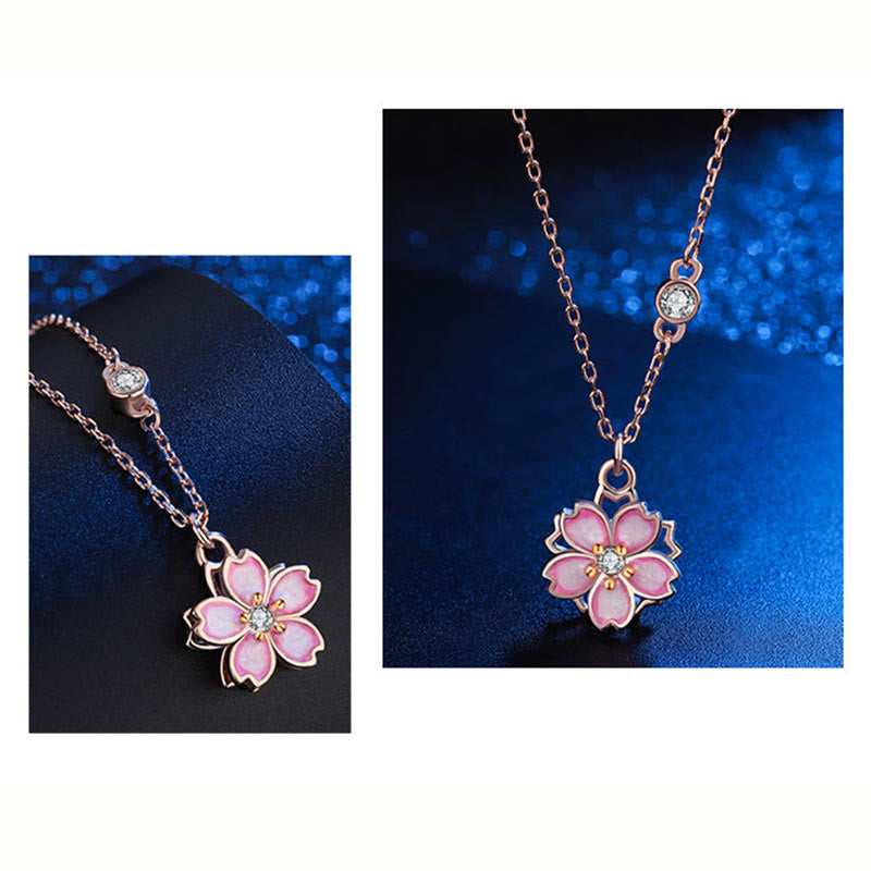 Buddha Stones 925 Sterling Silver Cherry Blossom Flower Rotatable Protection Necklace Pendant - image 7