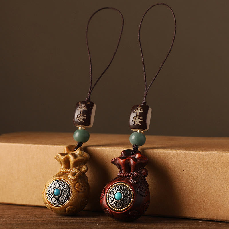 Buddha Stones Small Leaf Red Sandalwood Green Sandalwood Money Bag Om Mani Padme Hum Rotatable Protection Keychain Phone Hanging Decoration - image 18