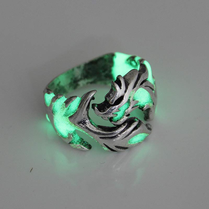 Buddha Stones Vintage Luminous Dragon Protection Strength Glow In The Dark Finger Ring