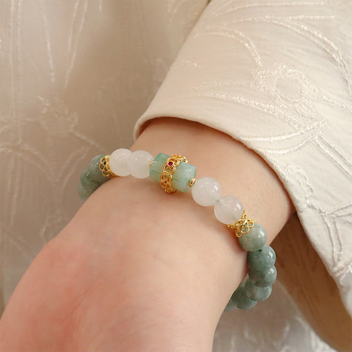 Buddha Stones Single Double Layer Jade Peace Buckle Luck Bracelet