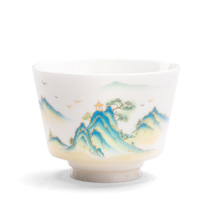 Buddha Stones Lotus Flower Leaf Mountain Pavilion Elk Peony Ceramic Teacup Kung Fu Tea Cup