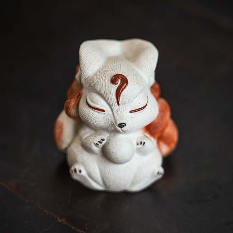 Buddha Stones Mini Nine Tailed Fox Purple Clay Luck Desk Decoration - image 5