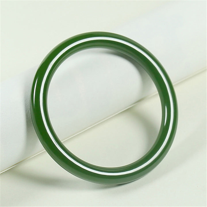 Buddha Stones Cyan Jade Longevity Blessing Bangle Bracelet - 64mm - image 0