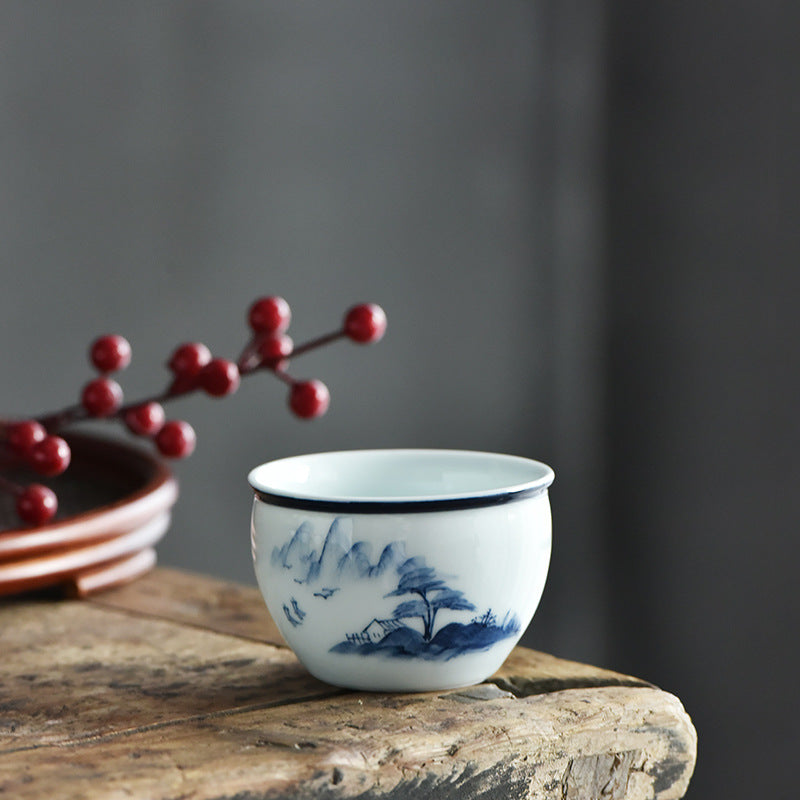 Buddha Stones Koi Fish Lotus Flower Leaf Mountains Tree Ceramic Teacup Kung Fu Tea Cup 130ml