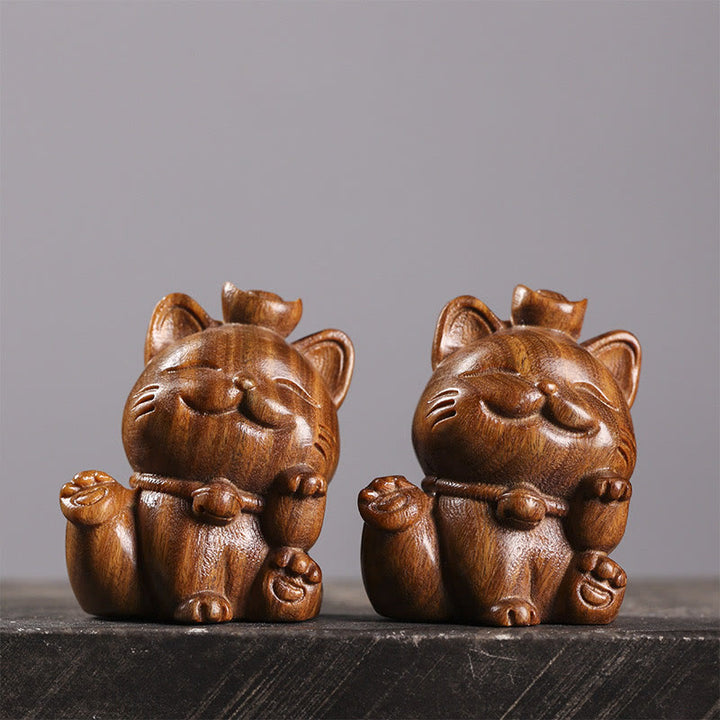 Buddha Stones Mini Green Sandalwood Ingot Lucky Cat Carved Peace Desk Decorations - image 11