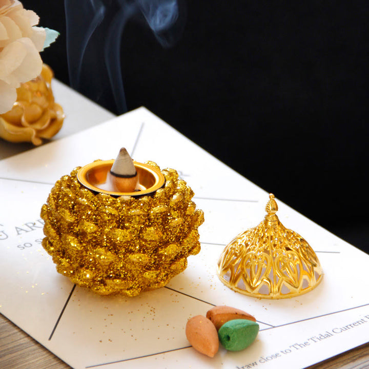 Gold Pine Cone Pattern Spiritual Rituals Mini Incense Burner Home Tabletop Decor - image 14
